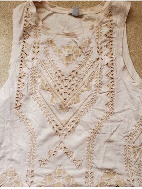 Ecote Women’s Cream Embroidered Laser Cut Sleeveless Top - Boho Detail
